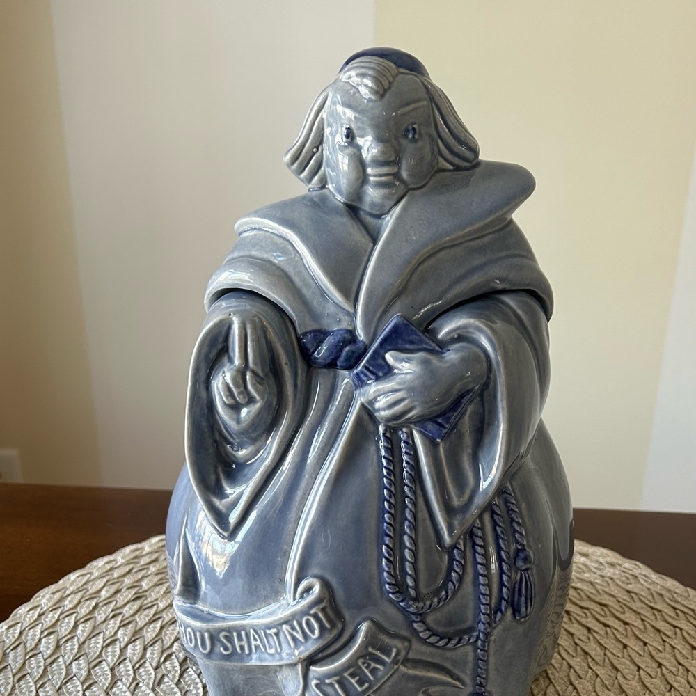 Red Wing Pottery Blue Friar Monk Vintage Cookie jar - "Thou Shalt Not Steal",